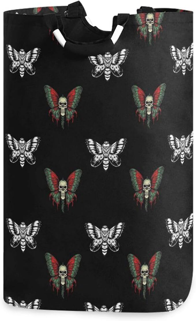 Gothic Butterfly Skull Laundry Basket for College Dorm,50L Collapsible Portable Laundry Hamper Storage Basket for Toys Clothes Organizer