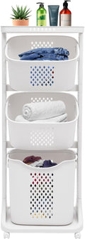 Laundry Sorter Cart, 3 Tier Laundry Hamper for Wash Clothes Storage Basket Organizer Shelf, Bathroom Rolling Cart Utility Storage Organizer Shelf for Kitchen Living Room Bathroom Laundry Room