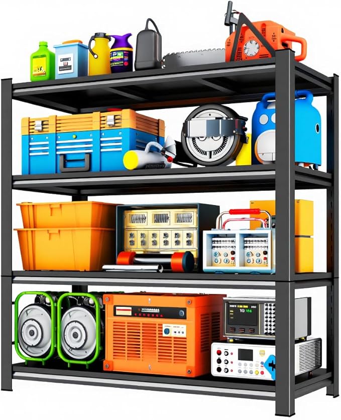4 Tier Wide Garage Shelving Heavy Duty, Adjustable Metal Shelving Units and Storage for Garage, Warehouse, 45.3" W x 18" D x 53.4" H