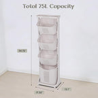 GCCSJ 3-Tier Rolling Laundry Hamper Sorter with Wheels, 75L Capacity & Removable Mesh Baskets, Foldable Storage Organizer Cart for Bedroom, Bathroom, Laundry Room (17.32"x13.1"x42.59")