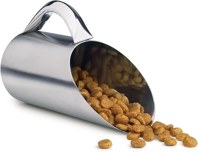 Stainless Steel Pet Food Scoop – 12 oz / 1.5 Cup – Durable Metal Dog & Cat Food Scoop for Kibble or Seed – Easy-Clean Matte Finish, Rust-Resistant Pet Feeding Accessory