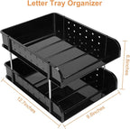 Stackable Letter Tray Papers Organizers, A4 Size Desk Organizer Tray for Letter Paper Stationery Desk Accessories, Plastic Black Paper Holder File Organizer for Office, School, Home (Dark Black)