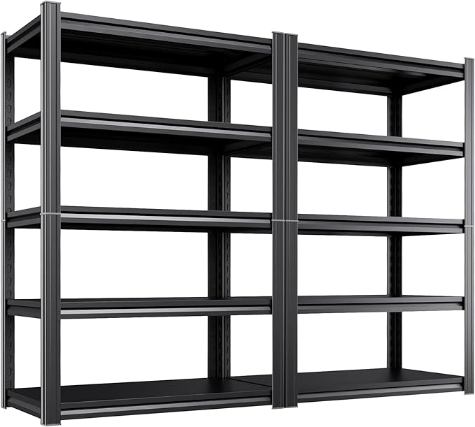 2 Pack Heavy Duty 5-Tier Garage Shelving Unit (2500 LBS Capacity)–71.2"H x 35"W x 16"D Adjustable Metal Storage Rack, Industrial Steel Utility Shelves for Garage, Pantry, Warehouse, and Basement Black