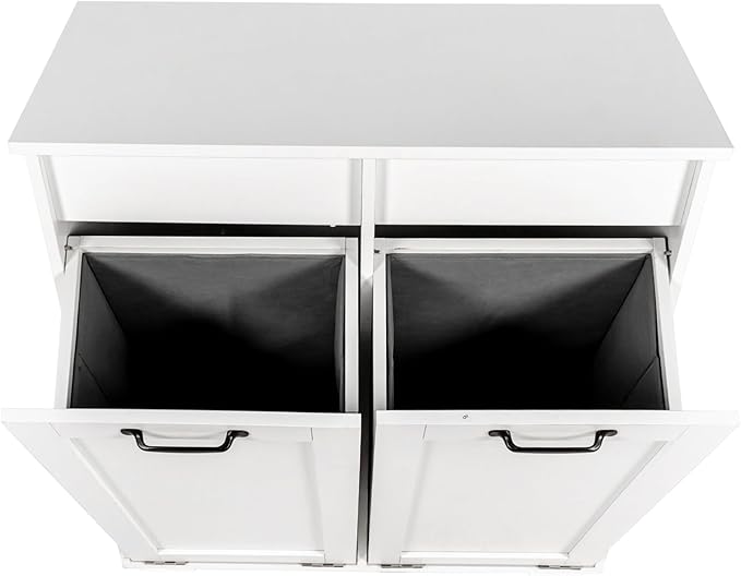 Tilt Out Laundry Sorter Cabinet with 2 Removable Liner Bags,Divided Laundry Hamper Cabinet with Semi-Circular Metal Handle and Barn Door for Space Saving (Style-02)