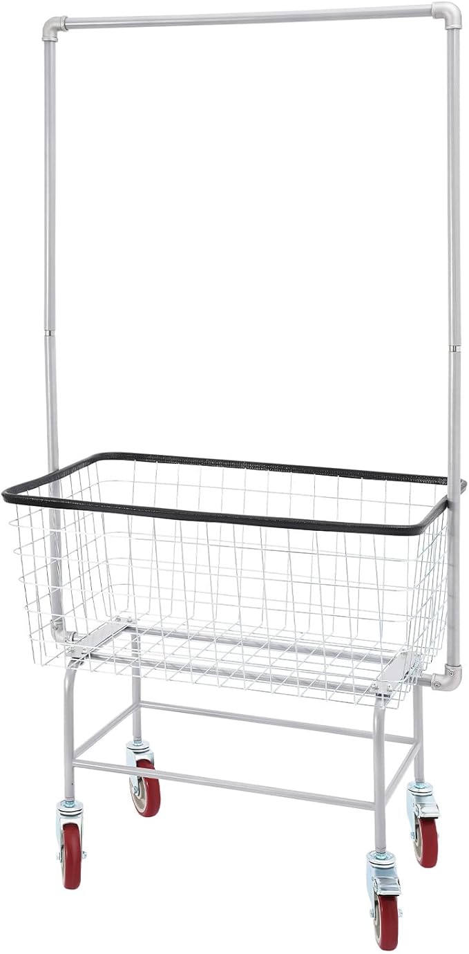Wire Laundry Cart with Wheels, 1.8 Bushel Heavy-Duty Rolling Laundry Basket, Commercial Metal Wire Laundries Basket Cart for Clothes Storage and Organization (27 * 22 * 67in)