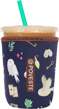 Reusable Neoprene Insulator Sleeve for Iced Coffee & Cold Soda, Coffee Sleeves for Iced & Hot Drinks, Cold Beverage Cooler Compatible with Starbucks, Dunkin (Hogwar Magic, Small: 16-18oz)