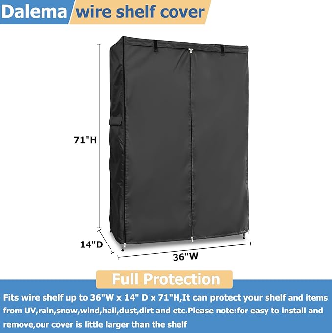 Waterproof Shelf Cover,Outdoor 600D Heavy Duty Dustproof Storage Shelves Cover,36''x14''x71'' Shelf Covers for Wire Shelving with Zippers,Storage Rack Covers with Clear Front