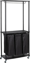 Household Essentials 3-Bag Laundry Center, Smooth Laminate Shelving, Sturdy Steel Frame