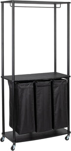 Household Essentials 3-Bag Laundry Center, Smooth Laminate Shelving, Sturdy Steel Frame