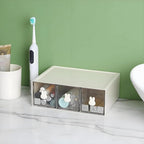 Desktop Storage Drawers, Plastic Desk Organizer with 3 Drawers, Modular Stackable Toolbox Units for Office Stationary, Makeup Container, Bathroom Countertop (1 Tall Layer, Cream & Clear)