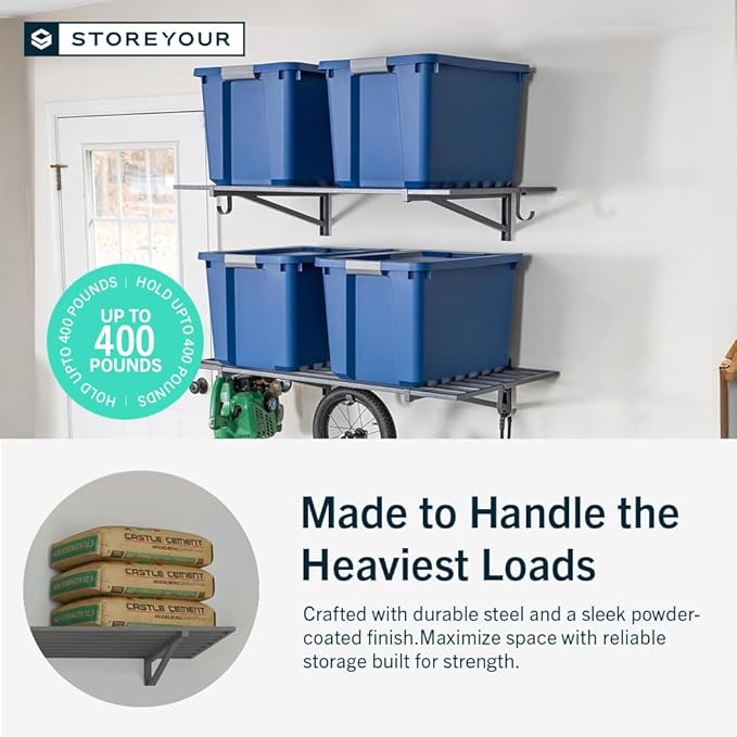 StoreYourBoard Heavy Duty Garage Shelf Wall Mount 1ft x 4ft – Wall-Mounted Shelving for Storage & Organization – Heavy Duty Garage Shelves for Tools, Bins, & Equipment – Holds 400 lbs – Gray