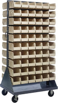 Quantum Storage QMD-36H-230IV Mobile Double Sided Gray Louvered Rack System with Bins, 36” L x 25” W 72” H, Ivory