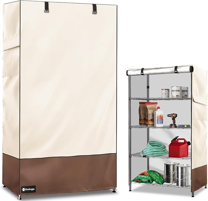 Wire Shelf Cover,600D Heavy Duty 100% Waterproof Shelf Covers for Wire Shelving,Outdoor Storage Shelves Cover for Metal Rack,30" W x 14" D x 62" H,Beige & Brown