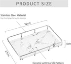 Vanity Tray Makeup Organizer Cosmetics Storage Bathroom Skincare Organizer Countertop Display Rack in Dresser Stainless Steel Shelf Marble Print Ceramic Trays