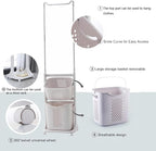 2-Tier Rolling Tiered Laundry Basket Organizer,Vertical Laundry Sorter with Wheels and Hanging Bar,Stacked Basket Holder for Bathroom & Laundry Room, White (68.5 Inch)