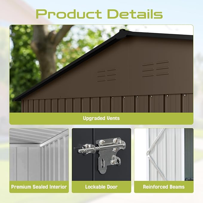 12' x 10' XL Outdoor Storage Shed, Sturdy Metal Building w/Floor and Operable Window for Garden, Backyard, Poolside and Lawn, Brown