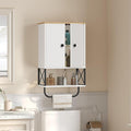 Bathroom Wall Cabinet with 2 Door and Adjustable Shelf, Medicine Cabinet with Towel Rack, 3-Tier Wall Mounted Storage Cabinet Over The Toilet for Bathroom Laundry Room, White and Natural