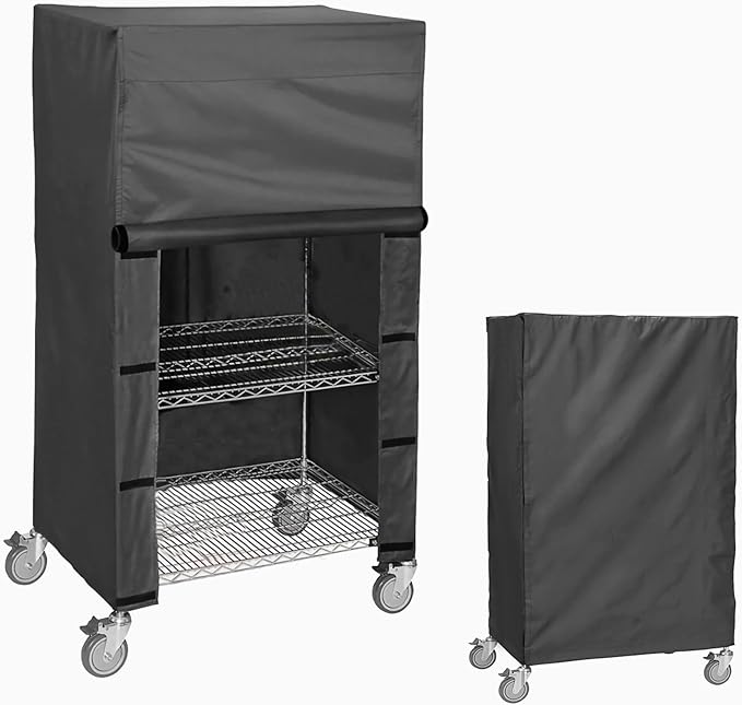 Wire Shelving Cover for Storage Shelf and Wire Rack, 48" W x 24" D x 72" H, Heavy-Duty Dust Cover with Nylon Buckle and Hook & Loop Closure (Black, No Shelves)