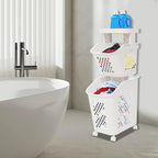 2-Tier Laundry Hamper Sorter with Wheels, Vertical Rolling Laundry Baskets Removable and Stackable, Space-Saving Cart Organizer for Dorm, Closet and Bathroom (2-Tier)