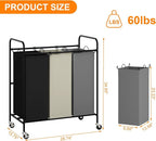 3 Section 3x40L Laundry Sorter Cart, Heavy Duty Laundry Basket with Lockable Wheels, 120L Large Rolling Laundry Hamper with Removable Bags for Dirty Clothes Storage