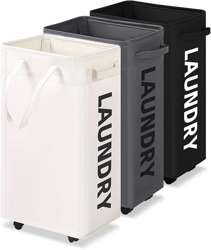 UULANFA Laundry Basket Wheels 75L with Removable Mesh Bag Waterproof Oxford Cloth Suitable for Bedroom Dormitory Clothing Storage Basket (Black*White*Gray)