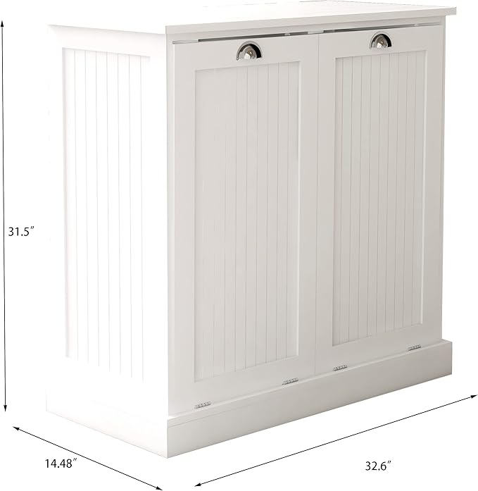 Two-Compartment Tilt-Out Laundry Sorter Cabinet,Bathroom Storage Organize Cabinet with 2 Removable Hamper Clothes Basket (White)