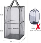 HONOMA Laundry Bags Hamper Bag with Handles,Portable & Collapsible Dirty Clothes Mesh Basket Foldable for Washing Storage, Kids Room,Dorm or Travel (Black,Double-Layer)