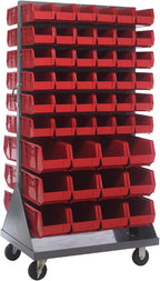 Quantum Storage Systems QMD-36H-230240RD Mobile Double Sided Gray Louvered Rack System with Bins, 36” L x 25” W 72” H, Red