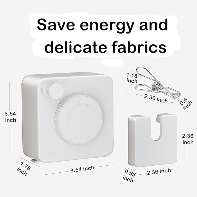 JXKNKSR-Telescopic Clothesline Indoor and Outdoor, Heavy-Duty Laundry Line, Wall Mounted, Safety Lock System (White+10Clothes Pins)