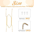 3 Pack Plate Hangers for The Wall, Suitable for 9-11 inch Art Plate, Stainless Steel Invisible Heavy Duty Wire Plate Holder with Wall Hooks, Plate Hangers for Displaying Plates, Platter, Dish, Gold