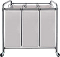 STO STO Laundry Sorter 3 Section, 3 Bag Clothes Hamper, Rolling Laundry Cart Basket with Heavy Duty Lockable Wheels and Removable Bag for Laundry Room, Bedroom, Closet, Gray