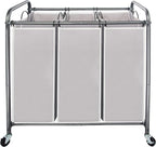 STO STO Laundry Sorter 3 Section, 3 Bag Clothes Hamper, Rolling Laundry Cart Basket with Heavy Duty Lockable Wheels and Removable Bag for Laundry Room, Bedroom, Closet, Gray