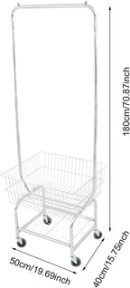 Laundry Cart with Hanging Rack, Wire Laundry Basket with Wheels, Laundry Hamper with Storage Basket & Shoe Rack, Rolling Laundry Hamper Sorter for Laundry Room Bathroom Bedroom, Silver