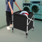 Commercial Laundry Cart with Wheels,Folding Laundry Hamper Cart,Heavy Duty Rolling Laundry Basket with Large Capacity,Laundry Sorter Trolley for Home Hotel Apartment (Black, 23.62 * 19.69 * 23.62in)