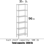 14" Deep x 30" Wide x 96" Height Wire Shelving Kit | 6-Tier | NSF Commercial Storage Rack Unit