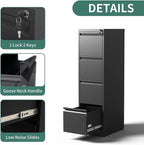 4 Drawer File Cabinet with Lock,Metal Vertical Filing Cabinets for Home Office,Heavy Duty File Storage Cabinet for Letter/Legal/A4/F4 Size File,Assembly Require (Black, Vertical 4 Drawer)