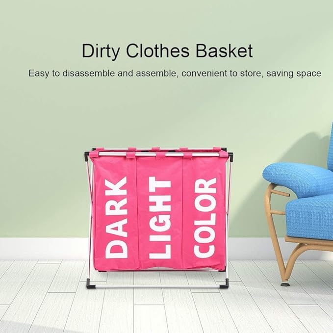 JEOZBM Laundry Sorter, 600D 3 Bag Rolling Storage Laundry Hamper, Dirty Clothes Storage Basket, Large Foldable Laundry Sorter Cart