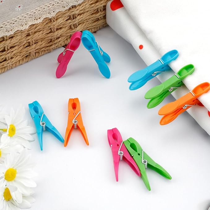 NZKNP 48Pcs Plastic Clothes Pins Heavy Duty, Laundry Clips for Drying Clothes, Beach Towel Clips