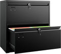 SUXXAN Metal 2 Drawer Lateral File Cabinet with Lock - Wide Filing Cabinet for Letter/Legal/F4/A4 Hanging Files - Includes Business Card Holder, Home Office School Storage,Black