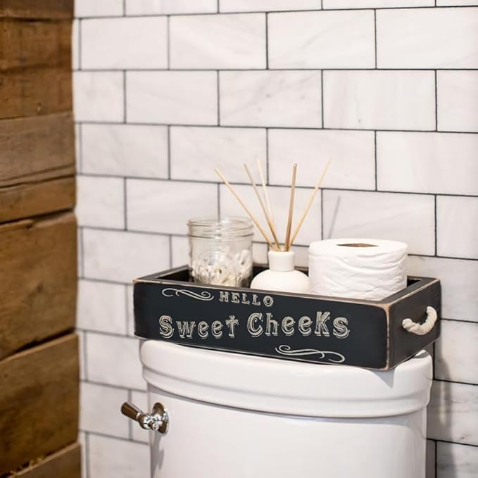 MAINEVENT Hello Sweet Cheeks Bathroom Decor Box, One Box with Design on 2 Sides Farmhouse Bathroom Decor Toilet Organizer