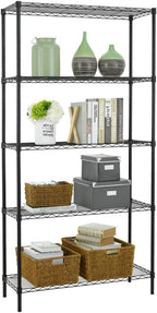 PayLessHere | 5-Tier Wire Shelf | 36"x14"x72" | Black | Adjustable Racks | Heavy-Duty Storage Shelves, Holds Upto 1250 lbs | Rust-Resistant, No-Tool Assembly | for Home, Garage Shelving