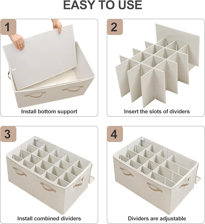Shoe Organizer for Closet 2 Pack, Foldable Shoe Box with Adjustable Divider and Clear Cover, Space Saving Shoe Storage Organizer Cabinet with Reinforced Handles, Fits 40 Pair, Beige, TP11Y