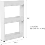 Lavish Home 3 Tier Shelf Rolling Cart - Narrow-Space Kitchen or Bathroom Shelf Organizer Cart - Slim Slide-Out Storage Shelves for Kitchen, Bathroom, Laundry and Pantry