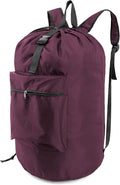 BeeGreen Laundry-Bag-Backpack-Heavy-Duty, Burgundy Nylon Drawstring Portable Laundry Backpack Foldable Extra Large Dirty Clothes Travel Bag College Dorm Apartment Essentials