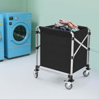 Commercial Laundry Cart with Wheels, 220LBS Capacity Heavy Duty Rolling Laundry Sorter with Steel Frame and Waterproof Oxford Cloth, Folding Laundry Hamper with Removable Bag for Home & Hotel (Black)