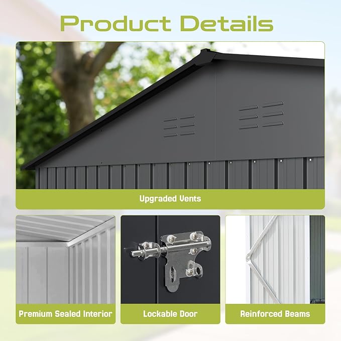10' x 8' XL Outdoor Storage Shed, Sturdy Metal Building w/Floor and Operable Window for Garden, Backyard, Poolside and Lawn, Grey