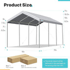 ADVANCE OUTDOOR 10x20 ft Heavy Duty Carport, Adjustable Height Garage Car Canopy Party Tent Boat Shelter, Gray