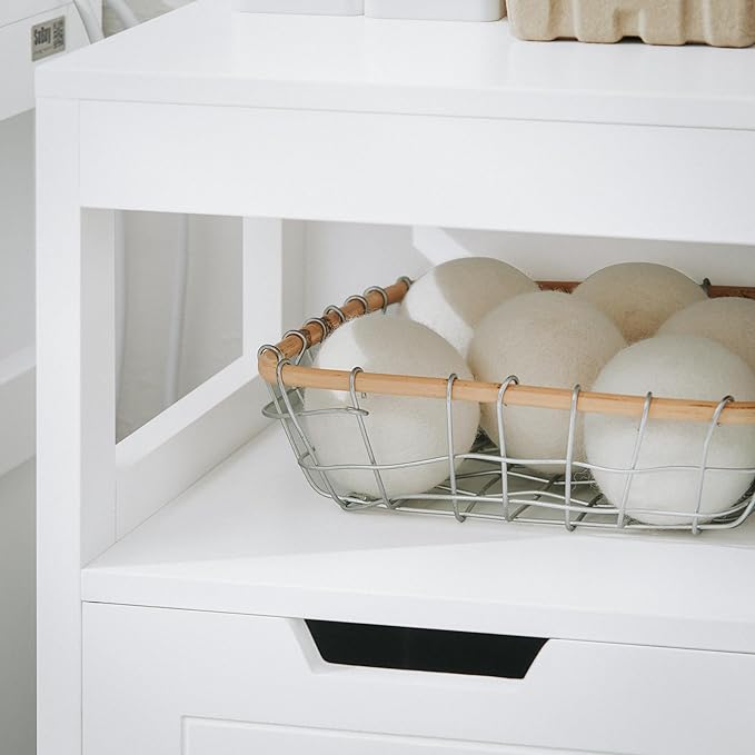 Haotian Small Tilt-Out Laundry Hamper Cabinet, Skinny Bathroom Storage Cabinet for Clothes Organization with Hidden Basket & Shelf, White BZR122-W