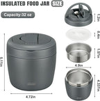 Thermo Food Jar for Hot Food Adults 32OZ Soup Thermo Lunch Containers Wide Mouth Vacuum Insulated Stainless Steel Leakproof Bento Box with Spoon (Grey)