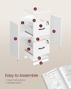 VASAGLE 2 Drawers File Cabinet with Lock, Printer Stand, Office Filing Cabinet Organizer, for A4 and Letter Size Documents, Cloud White UOFC061W14